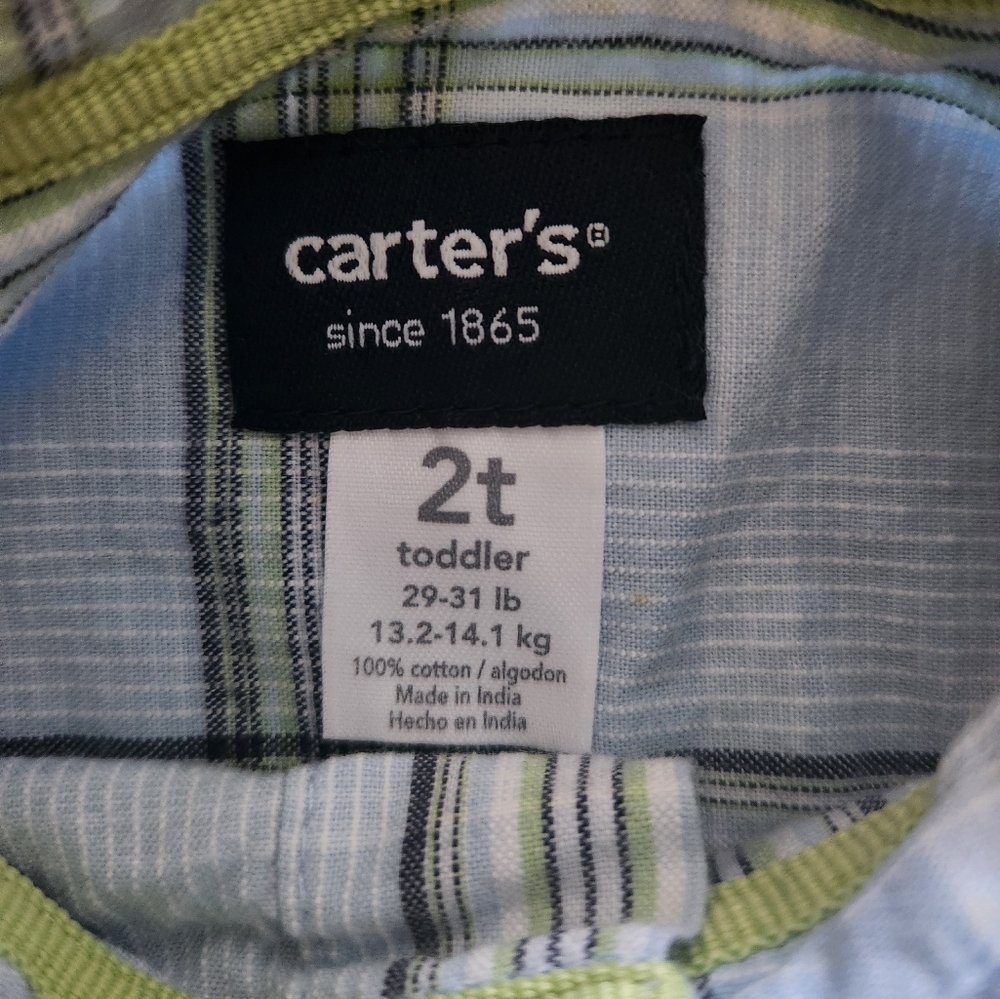 Carter’s Plaid Collared Short Sleeve Button Down Shirt - BLUE - 2T - Picture 5 of 7